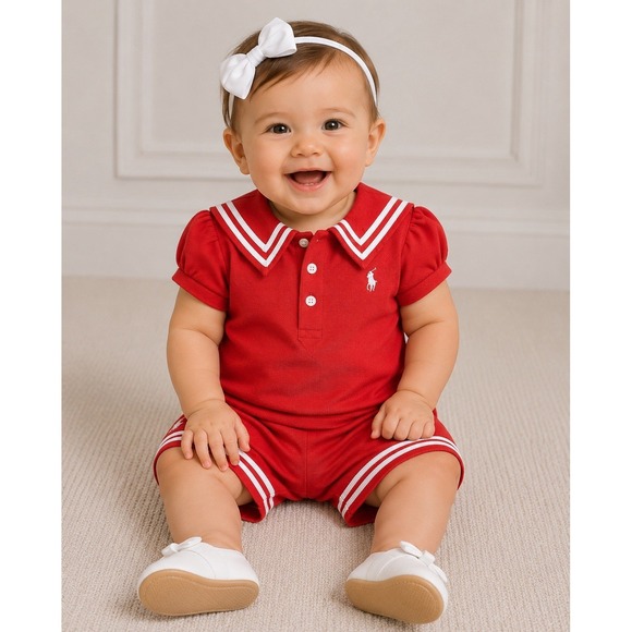 Polo Ralph Lauren Other - Ralph Lauren Baby Girl Sailor Short Set 3M NWT Red Nautical 2-Piece Outfit